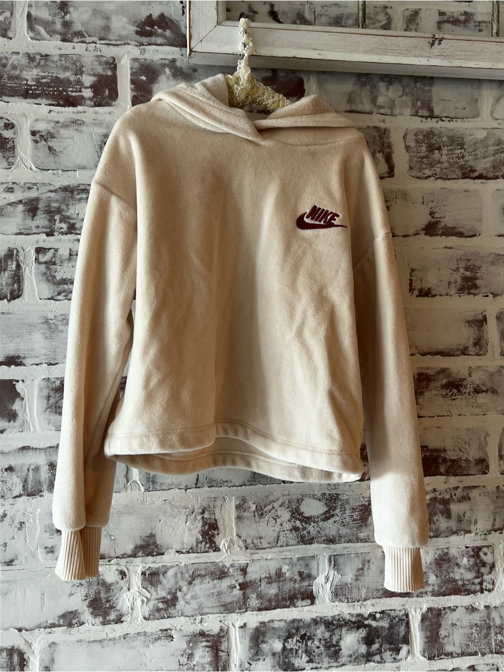 Nike Cream Pullover Hoodie with Maroon Logo